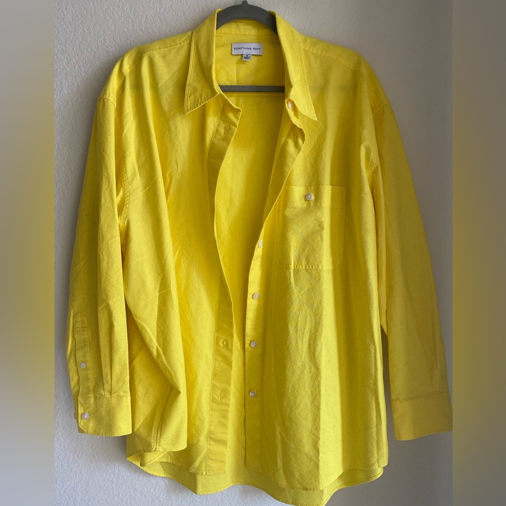 Something Navy Bright Yellow Button Up Shirt